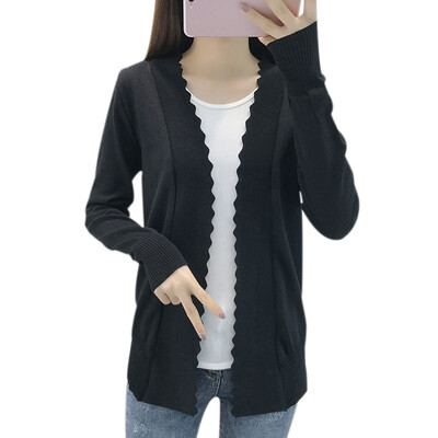 

Casual All-match Women Knitted Cardigan Long Sleeves Jacket Ice Silk V-neck Loose Sunscreen Top