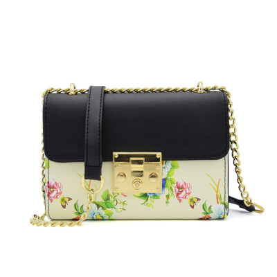 

2017 New Patchwork Women Chain Bag Lady Personality Flower Leather Messenger Bag Female floral Printing Vocation Cross Body Bag