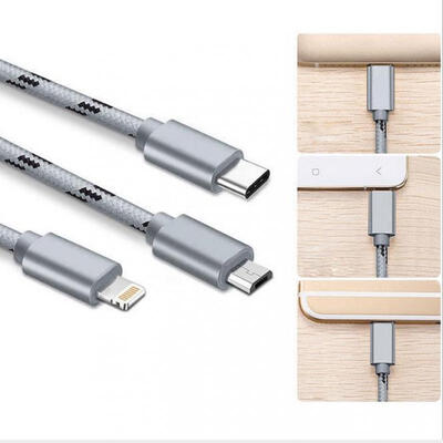 

Lightning Micro USB Type C 3-in-1 Data Cable Nylon Braided Tangle-Free Charging Cable For IPhone Samsung Galaxy LG HTC