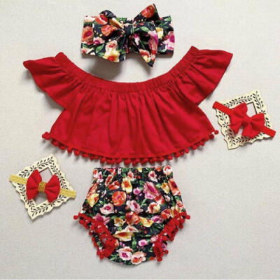 

US Sweet Infant Kid Baby Girl Flower Fly-Sleeve Tops Pants Shorts Summer Clothes