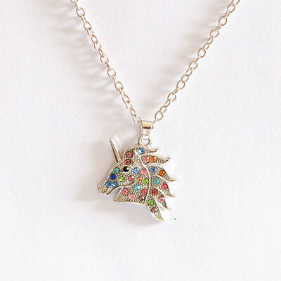 

Rainbow Color Rhinestone Unicorn Pendant Best Gifts For Children Girls Necklace Funny
