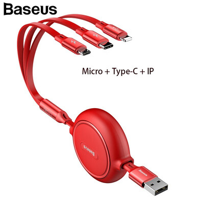 

Baseus ABS&TPE materials Golden Loop 3 in 1 elastic data cable USB for MicroIPType-C