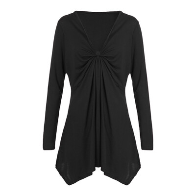 

Nomeni Women Casual Autumn Solid Loose Pleated Long Sleeve Irregular Blouse Tops