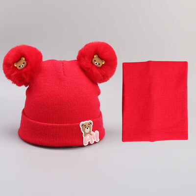 

Dongyun new autumn&winter boys&girls double ball knitted pure cotton neck cap two sets of caps to keep warm