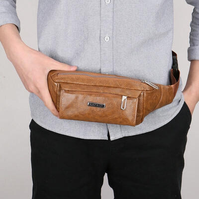 

New Hot Fashion Men&39s Leather Pockets Waterproof Purse Wallet Strap Chest Bag