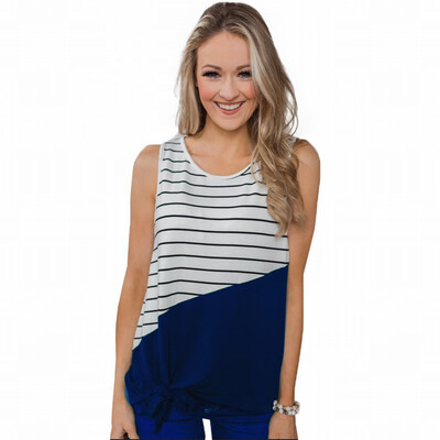 

Womens striped vest womens T-shirt round neck sleeveless top