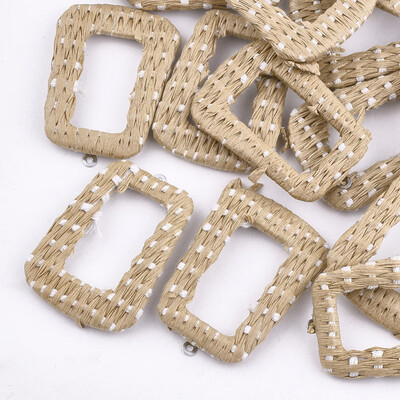 

Handmade Raffia Woven Pendants with Iron & Aluminum Findings Trapezoid Platinum BurlyWood 44x305x4mm Hole 14mm