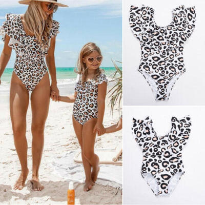

Family Matching Swimwear Mother Daughter Leopard One piece Bikini Swimsuit Beach
