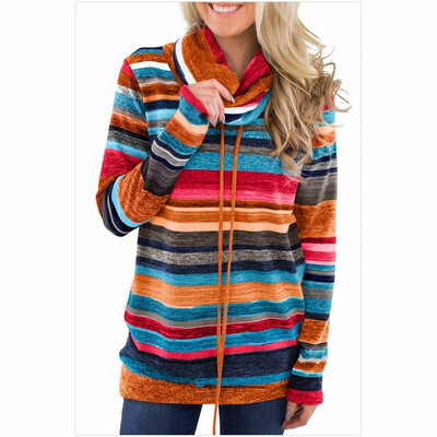 

Multi-color stitching collar long-sleeved warm sports leisure hooded sweatshirt