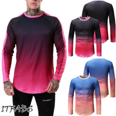 

Mens Long Sleeve Raglan T-Shirt Baseball Hipster Tee Fashion Crew Neck -XXL