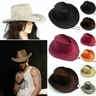 

UK Cowboy Hat Suede Look Wild West Fancy Dress Men Lady Cowgirl Unisex Cap