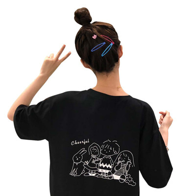 

Villain Cartoon Letter print T-shirt Summer Women Harajuku Cute People Graphic Cool Tee Tops
