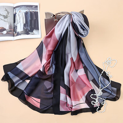 

High-end scarves Europe&the United States fashion popular silk scarf geometric print soft holiday sunscreen shawl women wholesale