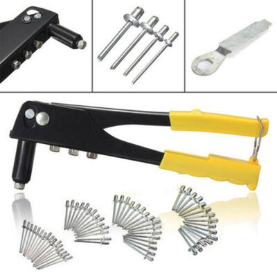 

NEW POP RIVET GUN WITH 60 RIVETS 4 HEADS PVC HANDLE AND SAFETY CATCH