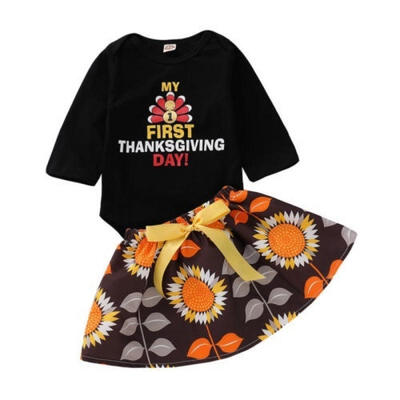 

Thanksgiving Newborn Baby Girls Tops RomperTutu Skirts Sequins Bow Outfits Clothes