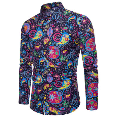 

Men\s Print Slim Fashion Party Collar Floral Long Sleeve T-shirt