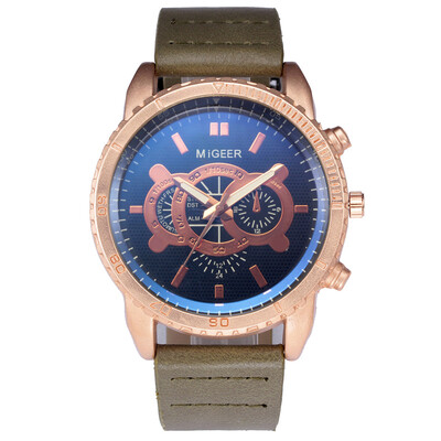 

〖Follure〗High-End New Geneva Mens Leather Strap Stainless Steel Quartz Analog Watch