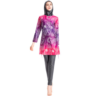 

Roseonmyhand Women Muslim Bathing Suit With Cap Solid Color Swimsuit Beachwear Women Swimwear