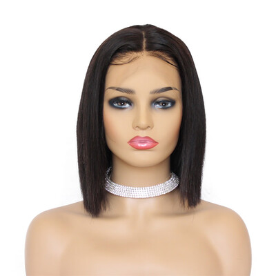

Short Lace Frontal Human Hair Bob Wigs Pre plucked Hairline Natural Color Peruvian Virgin Hair