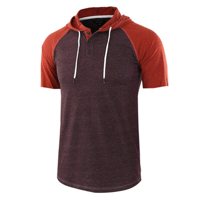 

Toponeto Men Casual Summer Patchwork Drawsting Short Sleeve Hoodie T-Shirt Top Blouse