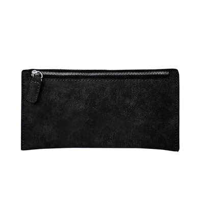 

Fashion Solid Color Matte Faux Leather Zipper Long Women Card Cash Holder Purse