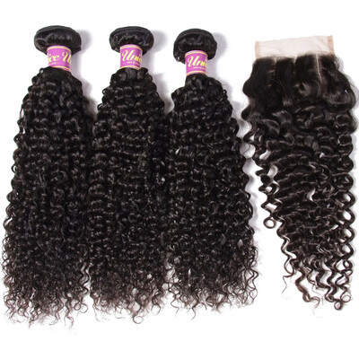 

UNice 8A Indian Curly Virgin Human Hair 3 Bundles with Free Part Lace Clsoure