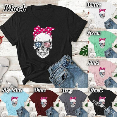 

2019 autumn new European&American Halloween skull print short-sleeved T-shirt NS0932 foreign trade AliExpress wish white XXXXX