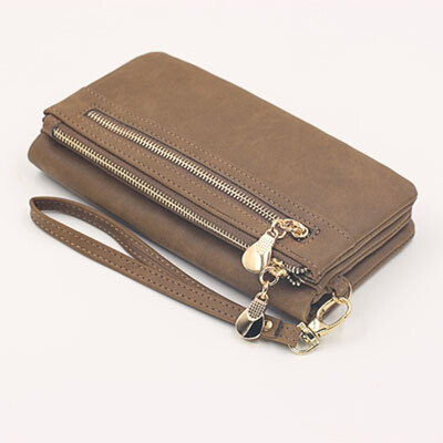 

NovelTeez Wallet female long frosted PU double zipper ladies wallet large capacity mobile phone bag