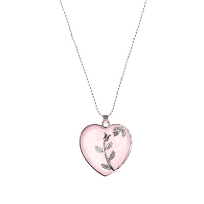 

Natural Rose Quartz Floral Heart Necklace Pendant Reiki Gemstone Gift UK