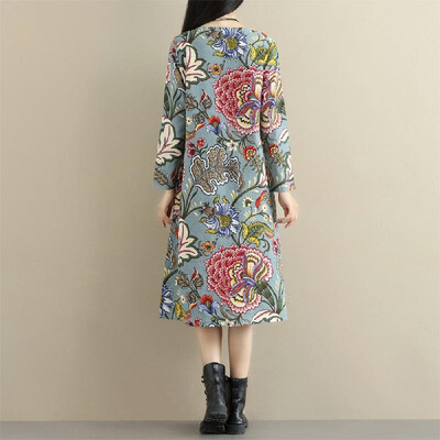 

Real shot 2018 autumn&winter new cotton linen skirt national style loose large size was thin long sleeves long dress female Co