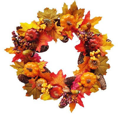 

Artificial Wreath Garland Natural Halloween Pumpkins Shape Artificial Plants Wall Fence Realistic Fake Hanging Wreath Autumn Fall