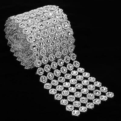 

Greensen 5yardroll 6 Rows Silver Plastic Diamond Mesh Wrap Roll Rhinestone Ribbon Decoration