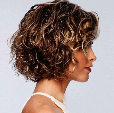 

Wig female face fluffy hairstyle fake head cover brown gradient high temperature silk rose net