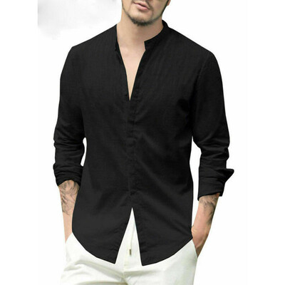 

Mens Linen V Neck Long Sleeve Basic Tee T-shirt Casual Tops Blouse -XL