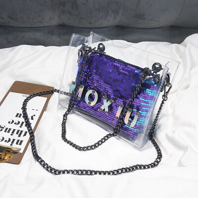 

Ins super-fire-light transparent bag womens new style 2019 Korean-style beach jelly-bag chain-lined bag