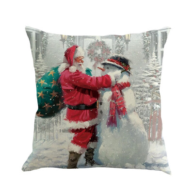 

Tailored 1PC Happy Christmas Pillow Cases Linen Sofa Cushion Cover Home Decor Pillow Case