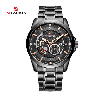 

MIZUMS Men Fashion Alloy Case Stainless Steel Band Watch Business Calendar Waterproof Quartz Wrist Watch