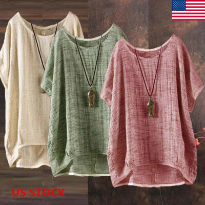 

Plus Size Womens Summer Casual Solid Blouses Loose Baggy Tops Tunic T Shirts