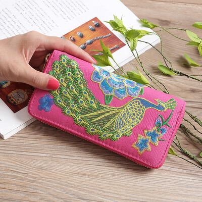 

Tailored Women Fashion Single Pull Peacock Ethnic Style Wallet Card Bag Coin Bag Black