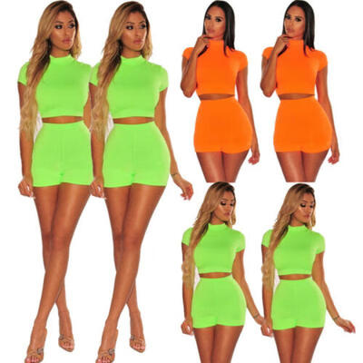 

Women 2 Piece Set Crop Top&Shorts Bodycon Outfits Short Sets Yoga Jumpsuit