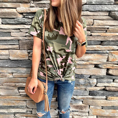 

Women Clothing Summer Tops T-shirts Loose Round Neck Short Sleeve Camouflage