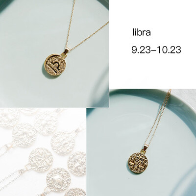 

12 Constellation Jewelry Necklace Gold Virgo Libra Scorpio Sagittarius Capricorn Aquarius Zodiac Vintage Circle Pendant Necklace