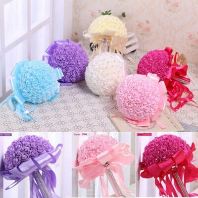 

Wedding Bouquet Crystal Pearl Sequin Bridal Bridesmaid Rose Foam Flower Handmade