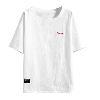 

Toponeto Mens Linen Short Sleeve Solid Color Crew Neck Loose Casual T Shirt Blouse