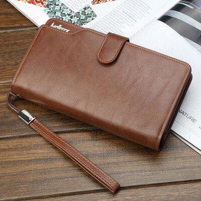 

Men Wallet Baellerry PU Leather Fold Long Design High Capacity Multifunction Zipper Wristlet Clutch Bag