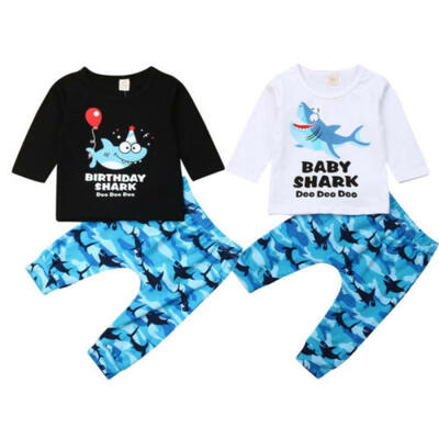 

Newborn Infant Kids Baby Boy Shark Long Sleeve T-shirt Tops Pants Outfit Clothes