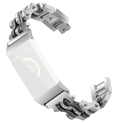 

〖Follure〗Stainless Steel Double Row Bicycle chain Metal Watch Band For Fitbit Charge 3