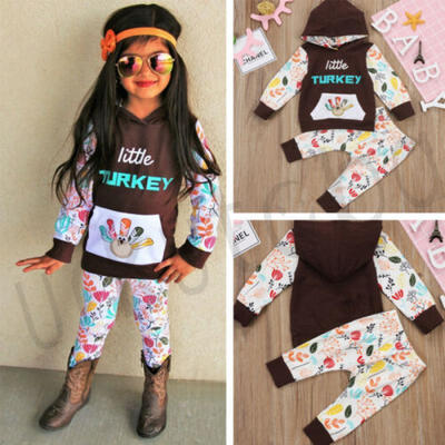 

Infant Baby Girls Clothes Set Hooded Tops Long Pants Thanksgiving Outfits Set