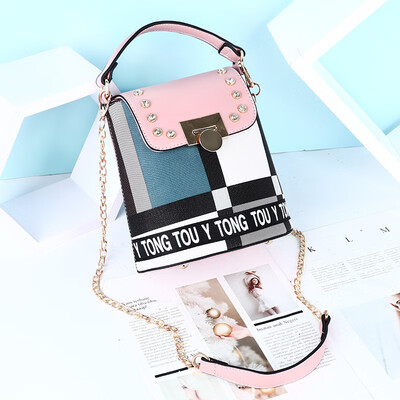 

Bag female 2019 new letter chain hit color geometric box bag shoulder diagonal small bag