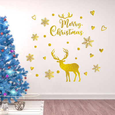 

〖Follure〗Merry Christmas Golden Deer PVC Sticker Wall Sticker Living Room Decoration